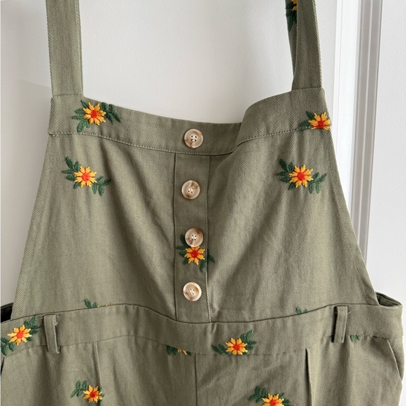 Cider Olive Green Jumpsuit with Floral Embroidery - Picture 2 of 3